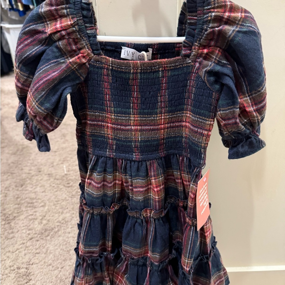 Ivy City Co Navy and Red Plaid Dress